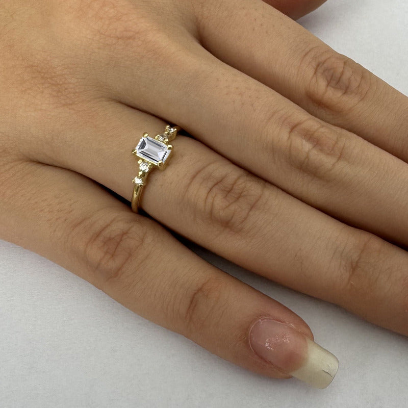 Anel Viena Retangular Prata 925 Dourada 18k - Zircônia