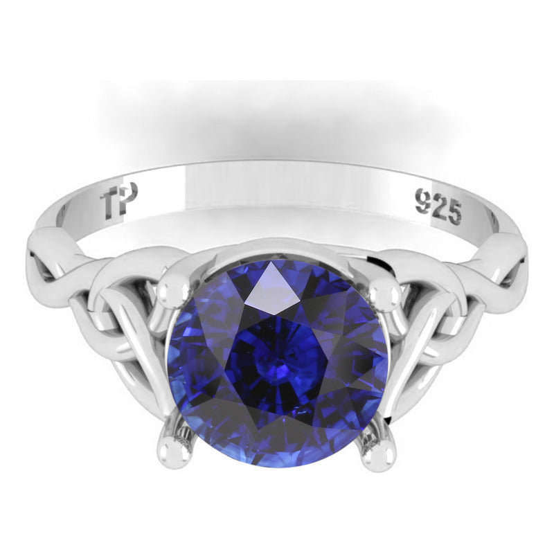 Anel Prata 925 Celta Knot Trinity Safira Azul - Feminino