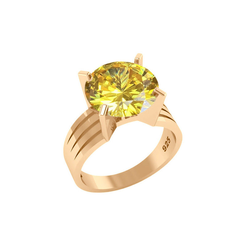 Anel Solitário Prata 925 Dourada 18k - Citrino Grande