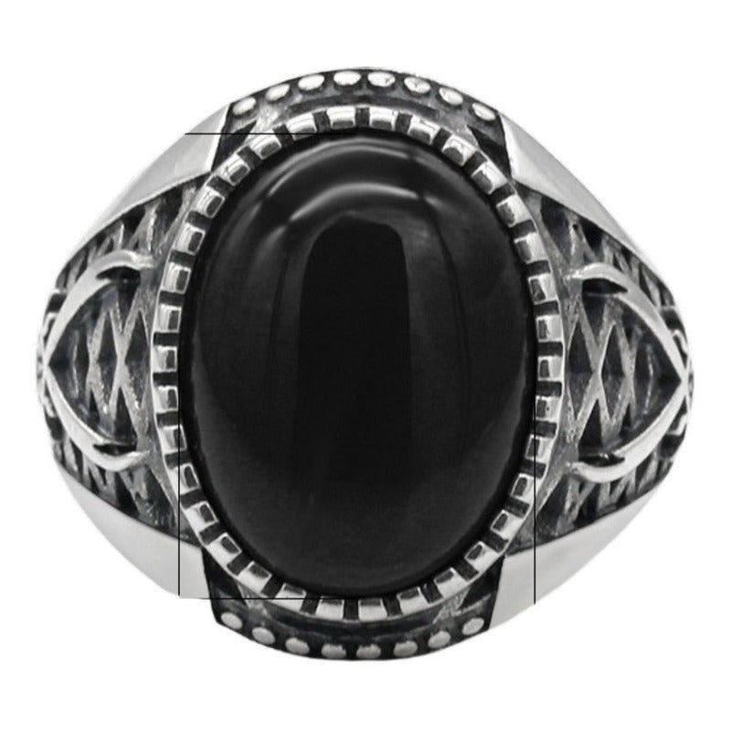 Anel Masculino De Prata 925 Oval Black Onix - Exclusivo