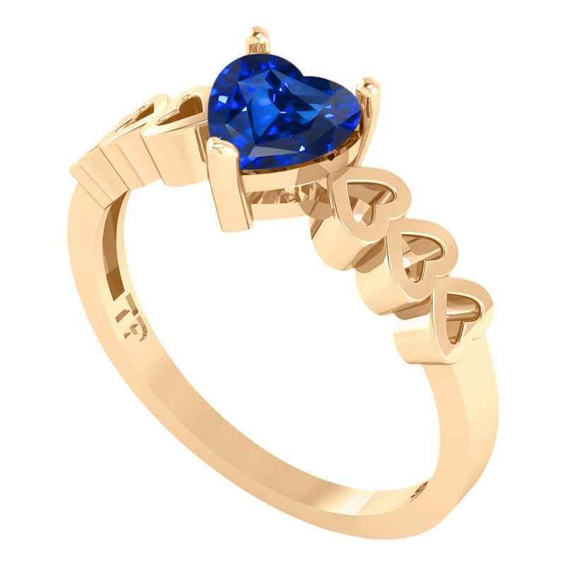 Anel Luxo Prata 925 Dourada A Ouro 18k - Safira Coração