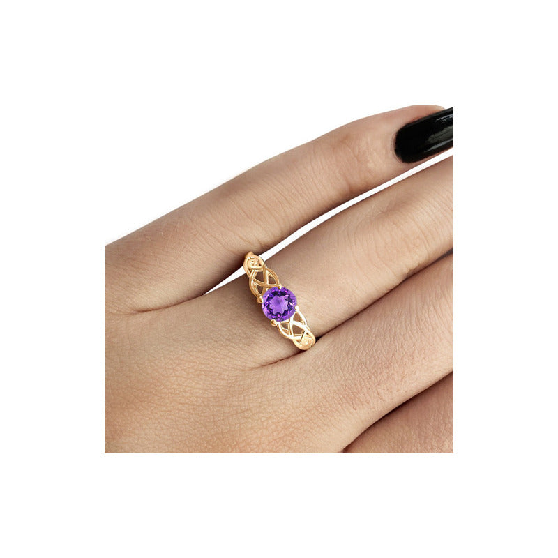 Anel Solitário Celta Knot Prata 925 Dourada 18k - Ametista