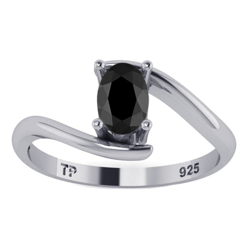 Anel Prata 925 Solitário Miami Black Onix Natural- Exclusivo