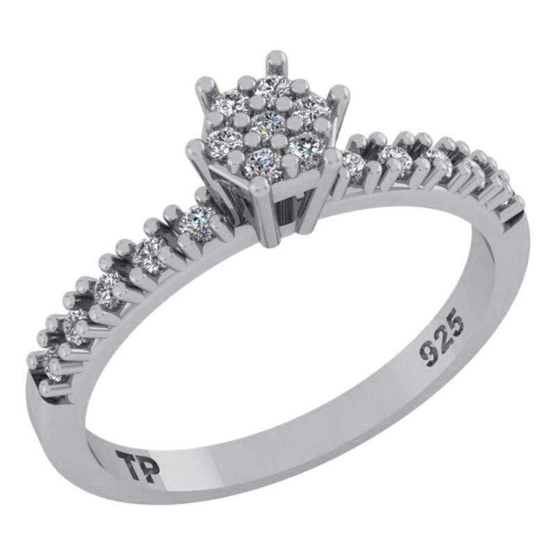 Shower Ring with Zirconias Studded in 925 Silver - Women's