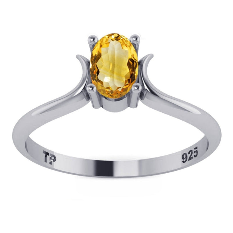 Anel Roma Citrino Pura Prata 925 Feminino - Exclusivo