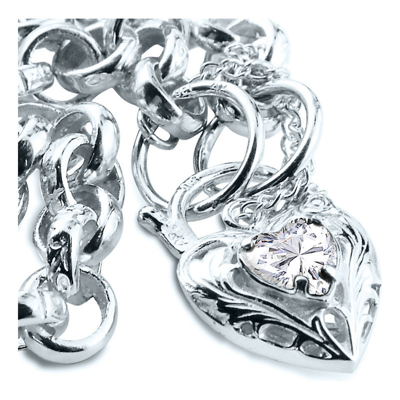Pulseira Prata 925 Elo Portugues Pedras - Modelo Exclusivo