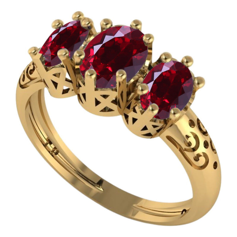 Anel Filigrana Vintage Prata 925 Dourado 18k Granada Oval