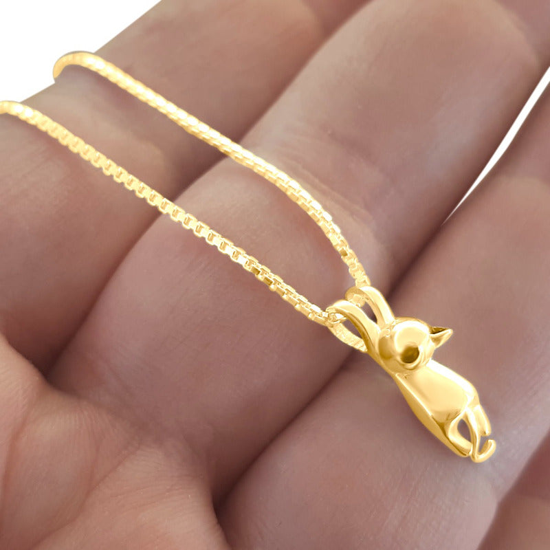 Colar Gatinho Agarradinho Prata 925 Dourada 18k - Feminino