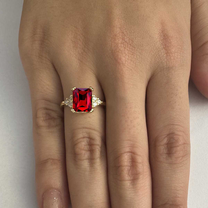 Anel Vintage Clássico Prata 925 Dourada 18k Granada