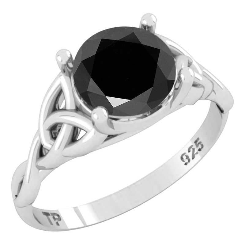 Anel Prata 925 Celta Knot Trinity Black Onix - Feminino