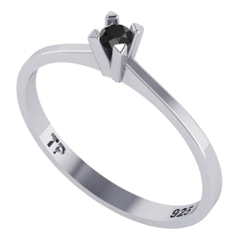 Anel Solitário De Prata 925 Black Onix - Exclusivo