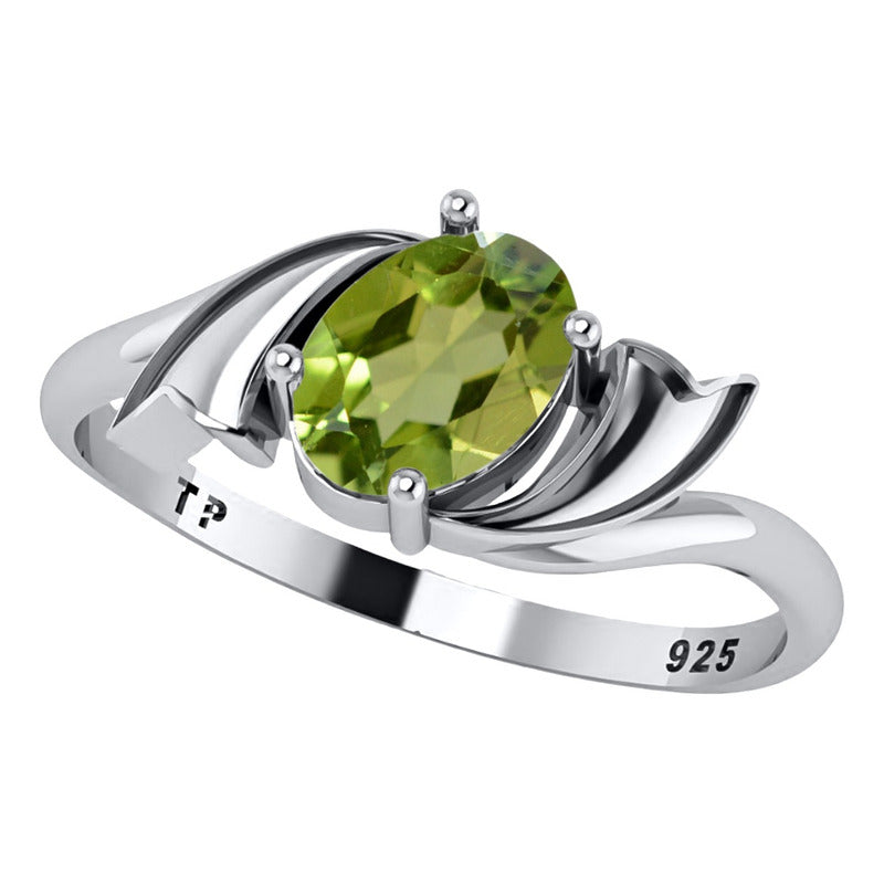 Anel Wings Peridoto Oval Pura Prata 925 - Exclusivo