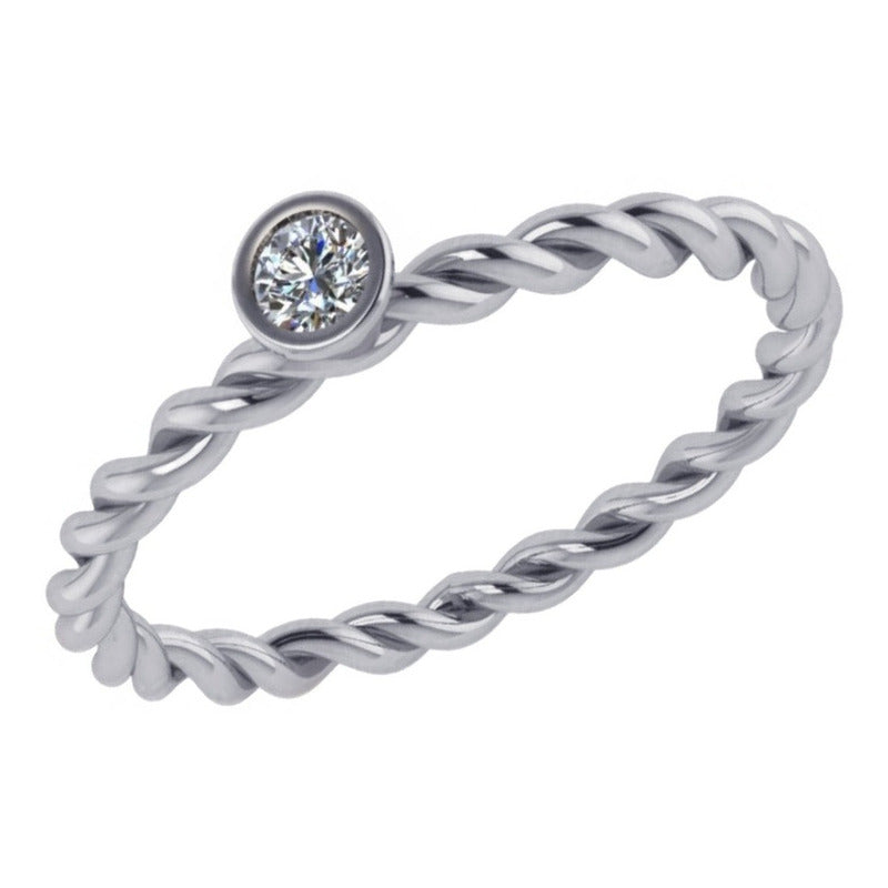 Anel Pura Prata 925 Solitário Torcido Zirconia - Exclusivo