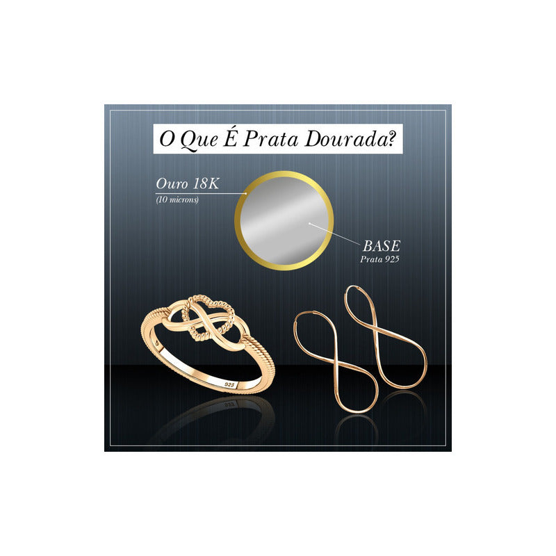 Anel Solitário Prata 925 Dourada 18k - Zircônia Grande