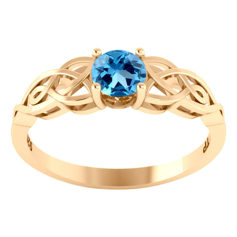 Anel Celta Knot Prata 925 Dourada Ouro 18k - Topázio Azul