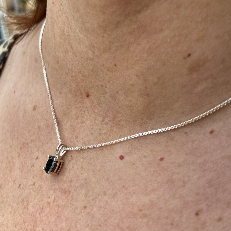 Colar Black Onix Prata 925 Oval 8x6mm - Corrente Veneziana