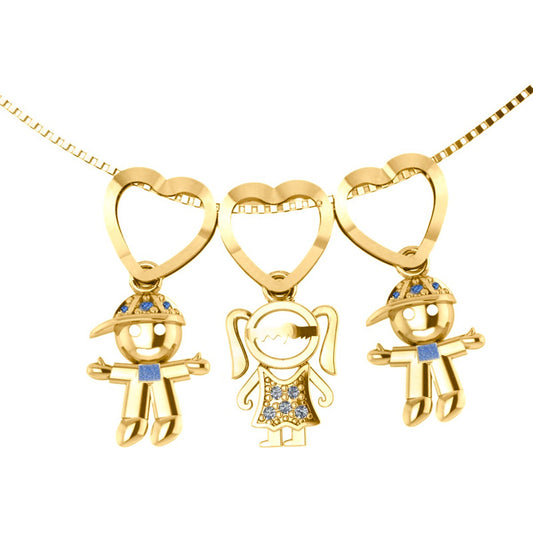 Colar Canga 2 Meninos 1 Menina - Prata 925 Dourada Ouro 18k