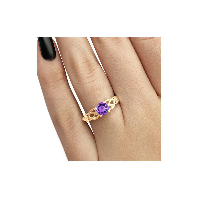Anel Solitário Celta Knot Prata 925 Dourada 18k - Ametista