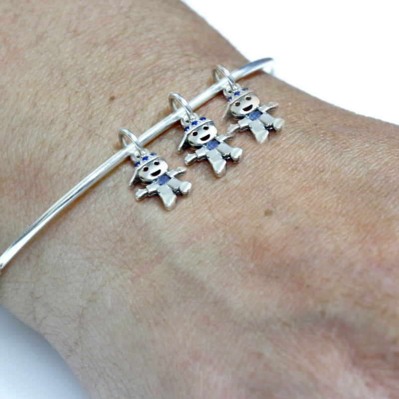 Pulseira Bracelete Rígido Prata 925 - Pingentes 3 Meninos