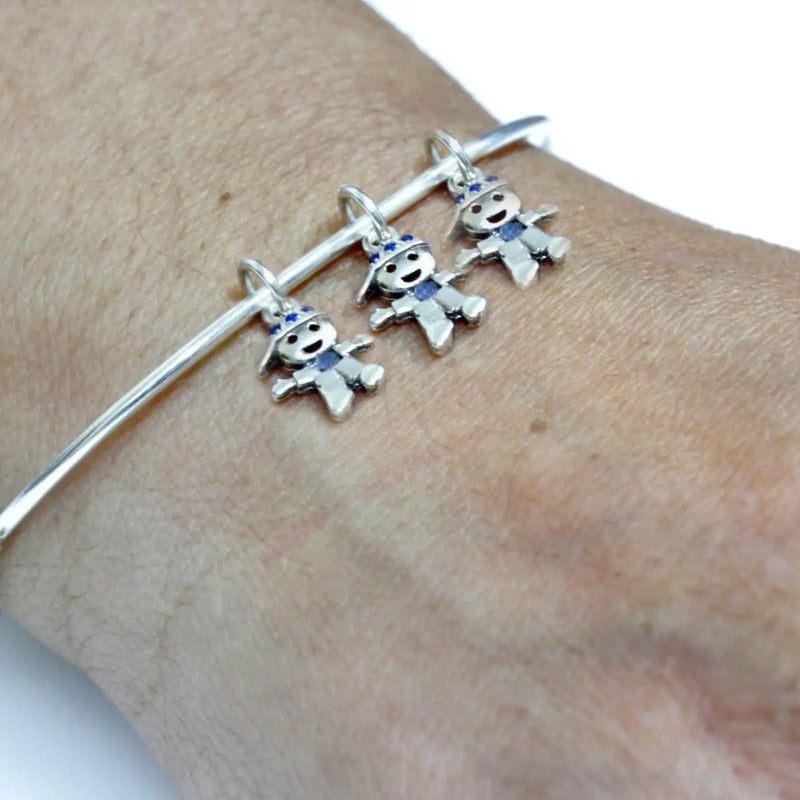 Pulseira Bracelete Rígido Prata 925 - Pingentes 3 Meninos 19 Cm