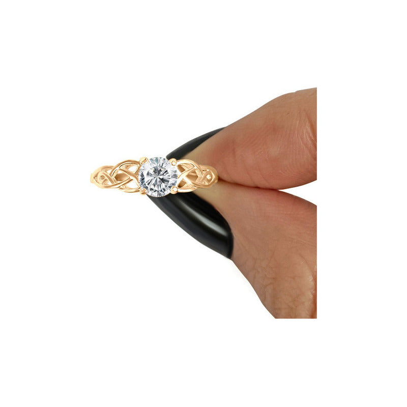 Anel Solitário Celta Knot Prata 925 Dourada 18k - Zircônia