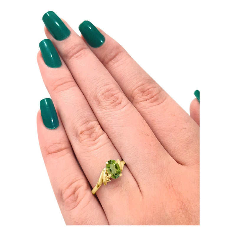 Anel Wings Prata 925 Dourada Ouro 18k - Peridoto Oval
