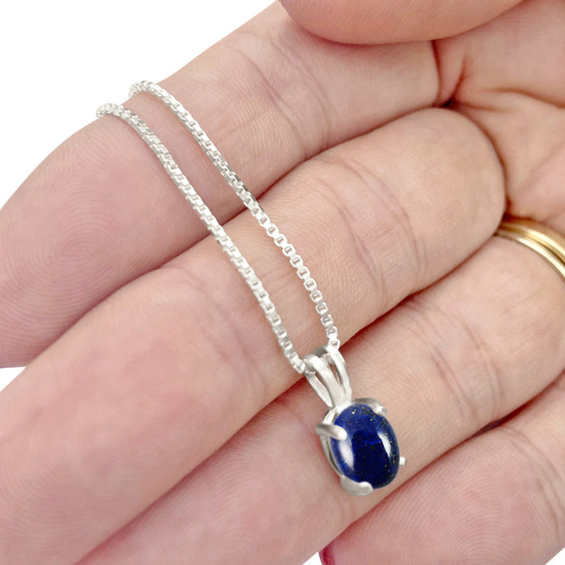 Colar Lápis-lazúli Prata 925 Oval 8x6mm Com Veneziana
