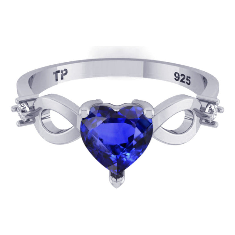Anel Prata 925 Infinito Amor Coração - Safira Azul