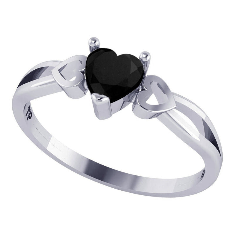 Anel Pura Prata 925 Eterno Coração Black Onix - Exclusivo