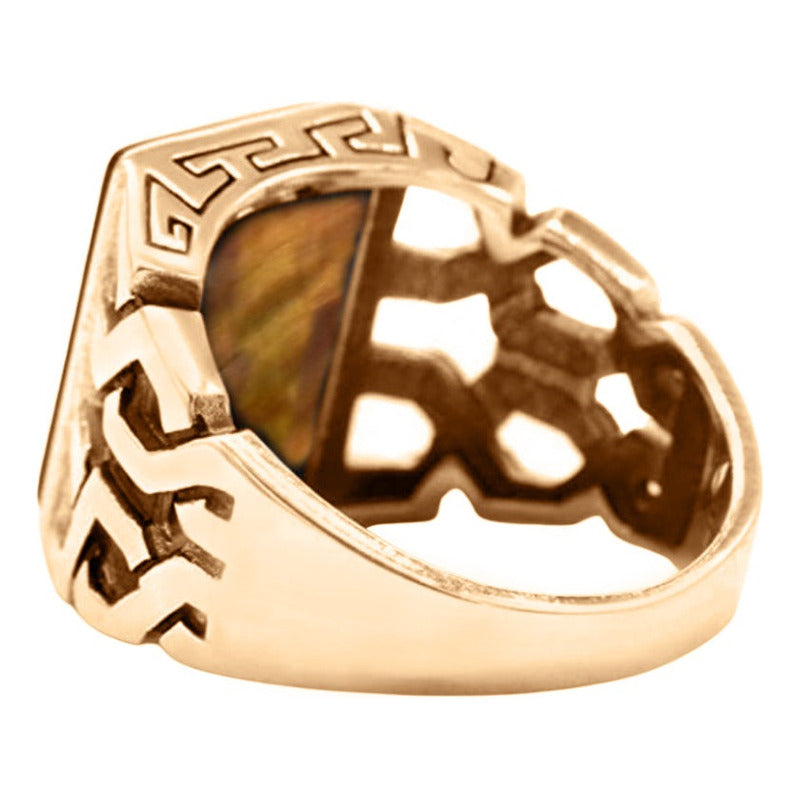 Anel Masculino Elos Prata 925 Dourada Ouro 18k Olho De Tigre