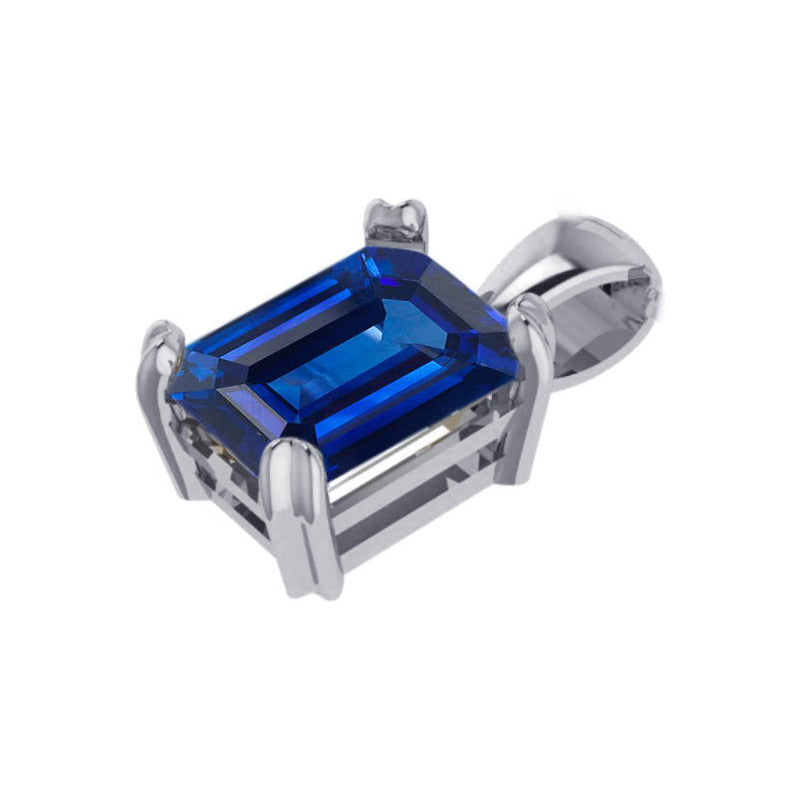 Pingente Prata 925 Retangular Safira Azul Unissex- Exclusivo