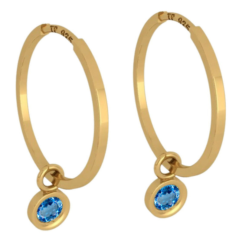 Brinco Argola Prata 925 Dourada 18k Ping Redondo - Topázio