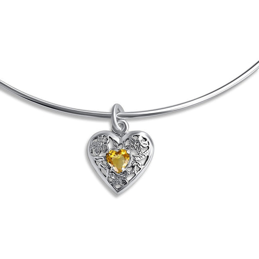 Colar Choker Filigrana Coração Prata 925 Citrino- Exclusivo