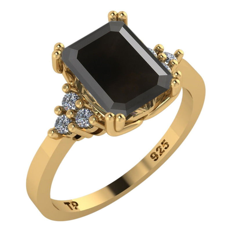 Anel Vintage Clássico Prata 925 Dourada 18k Onix