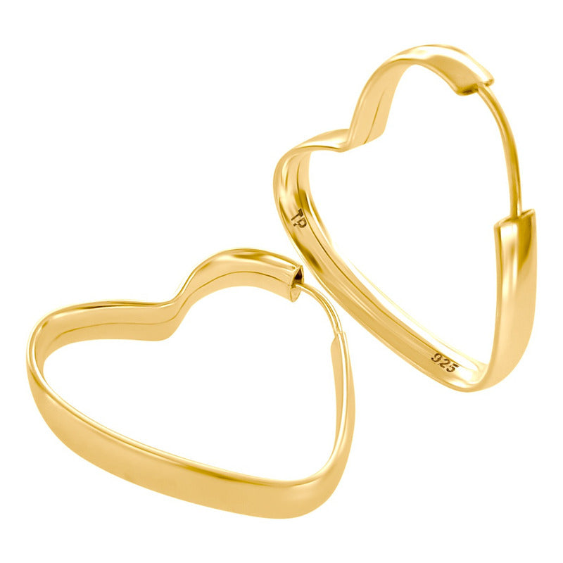 Brinco Argola Grossa Prata 925 Dourada 18k Coração - 25mm