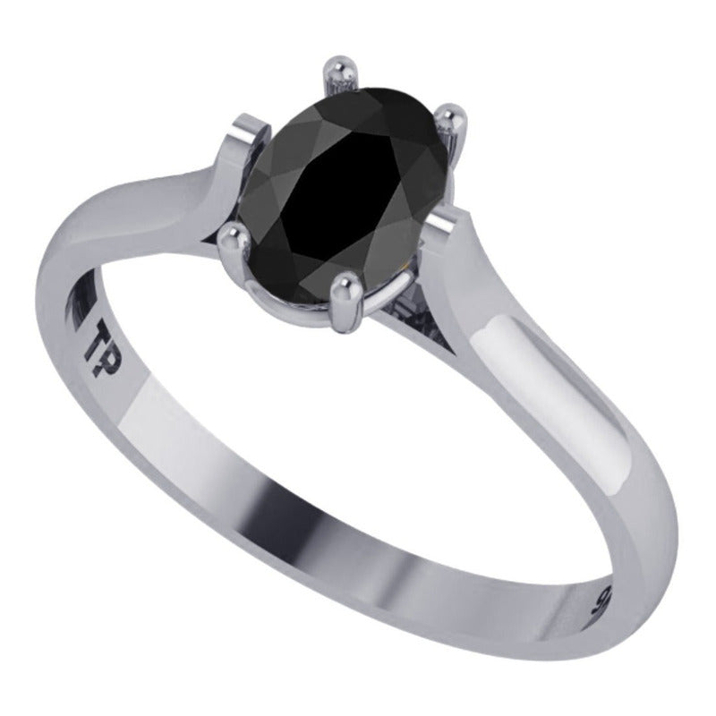 Anel Solitário Prata 925 Black Onix Oval - Exclusivo