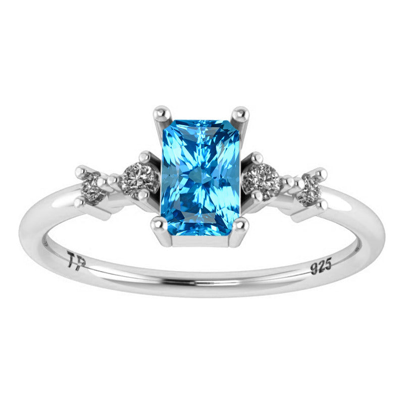 Vienna Rectangular Ring Pure 925 Silver - Blue Topaz