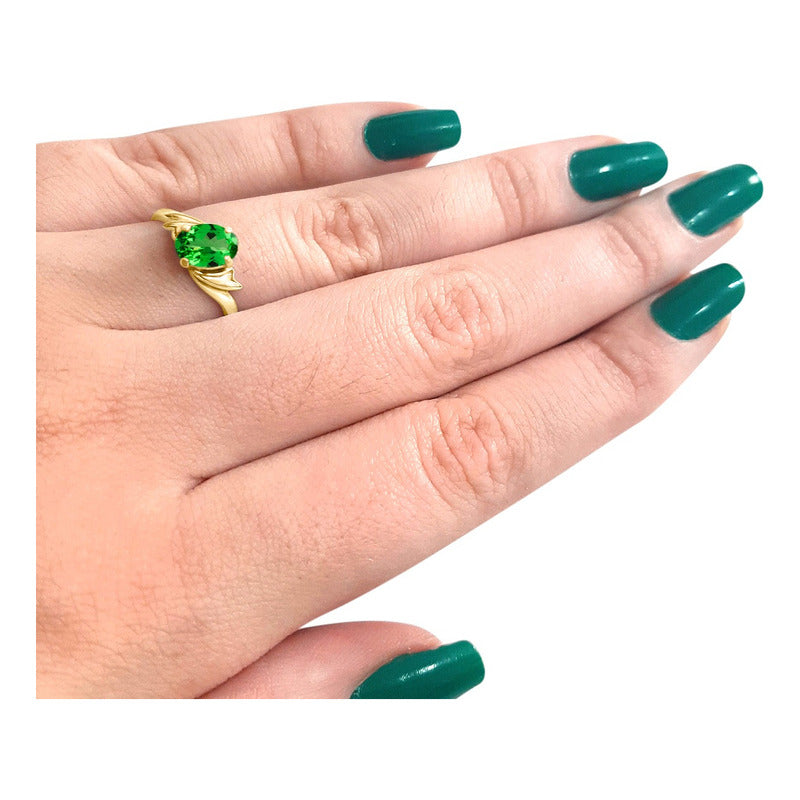 Anel Wings Prata 925 Dourada Ouro 18k - Esmeralda Oval
