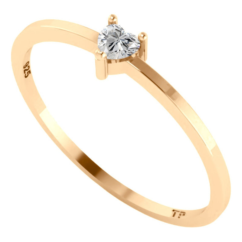 Anel Solitário Zircônia Coração Prata 925 Dourada Ouro 18k