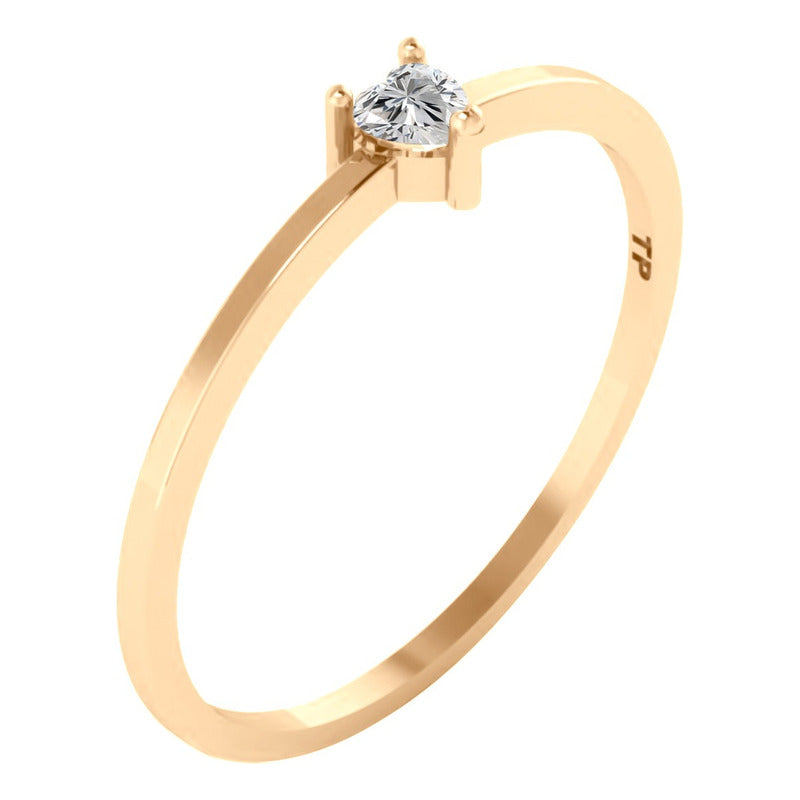 Anel Solitário Zircônia Coração Prata 925 Dourada Ouro 18k