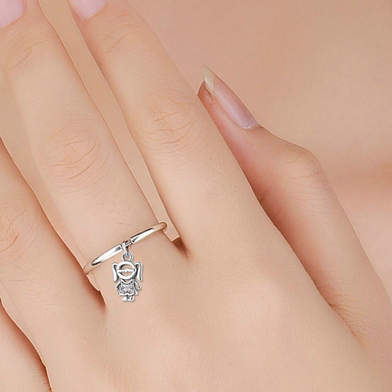 Anel Prata 925 Pingente Menina Zirconias Tamanhos Exclusivos