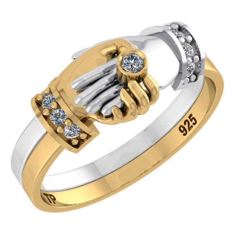Anel Passione Zirconias Prata 925 Dourada 18k - Noivado