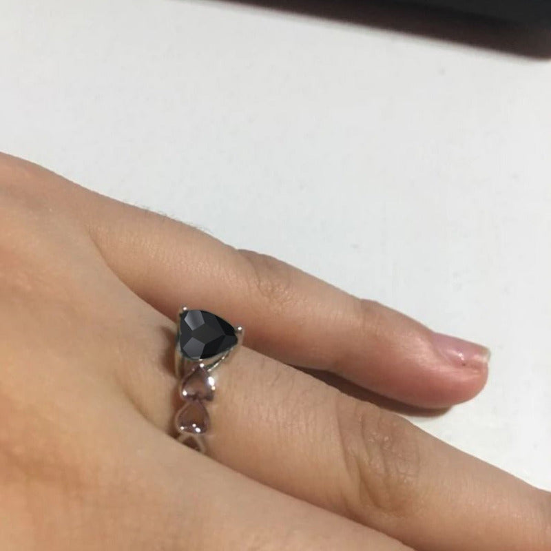 Anel Luxo Pura Prata 925 Black Onix Coração - Exclusivo