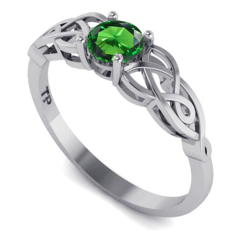 Anel Solitário Celta Knot Prata 925 Esmeralda - Exclusivo