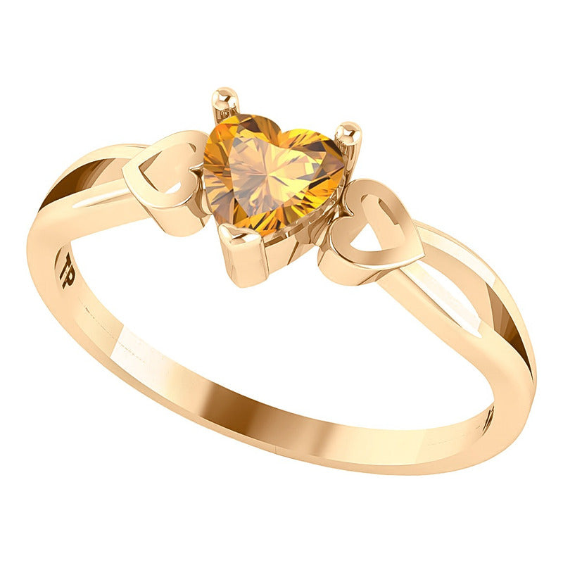 Anel Eterno Coração Pura Prata 925 Dourada Ouro 18k Citrino