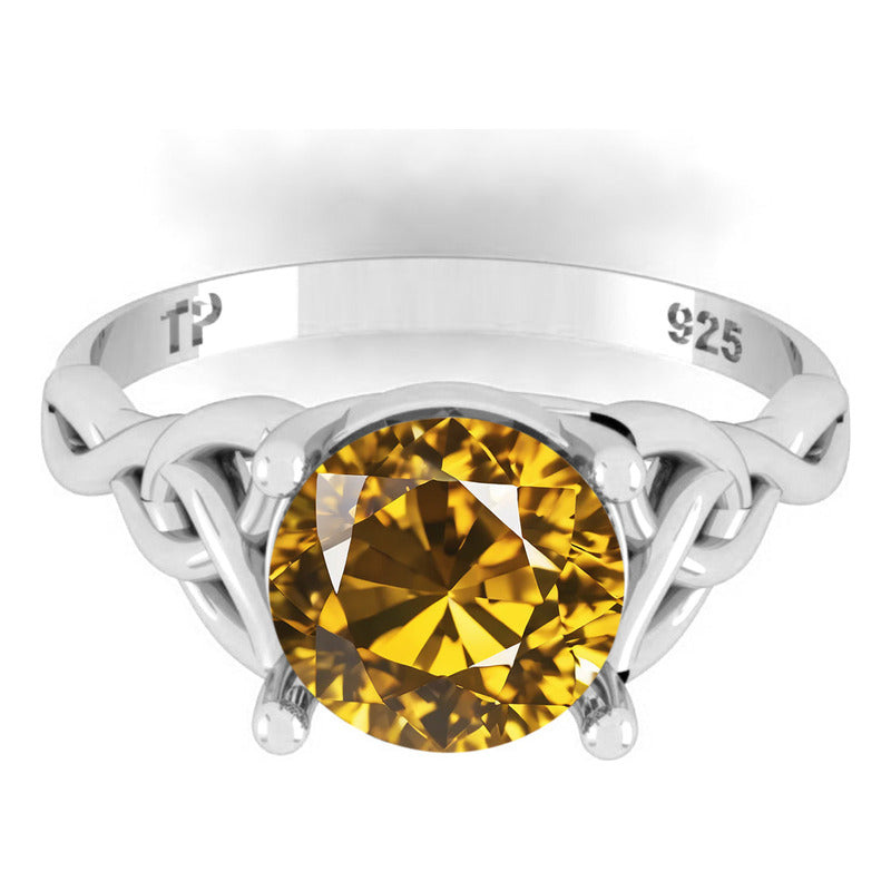 Anel Prata 925 Celta Knot Trinity Citrino - Feminino