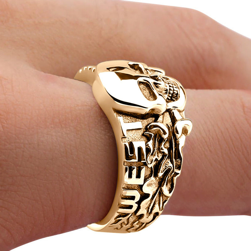 Anel Caveira Pura Prata 925 Dourada Ouro 18k