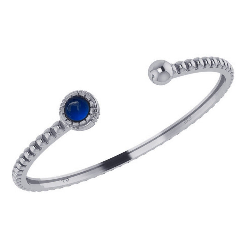 Pulseira Bracelete Safira Rígido Prata 925 - Unissex