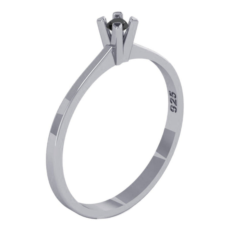 Anel Solitário De Prata 925 Black Onix - Exclusivo