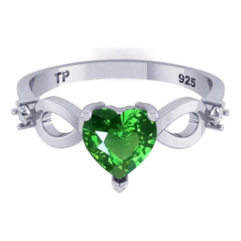 Anel Prata 925 Infinito Amor Coração - Esmeralda
